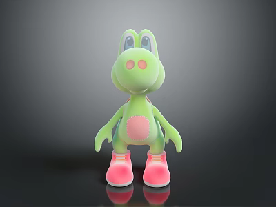 Green Cartoon Character 3D Model With Big Eyes Pink Belly And Pink Shoes 3d model