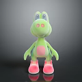 Green Cartoon Character 3D Model With Big Eyes Pink Belly And Pink Shoes