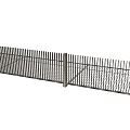 Modern Metal Fence With Vertical Bars And Support Posts For Outdoor Property Boundary