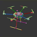 Multi Rotor Drone With Gray Body Red Propellers And Landing Gear On Dark Background