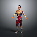 Game Movie Character In Ornate Purple Gold Costume With Red Sash And Intricate Designs Standing
