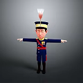 Navy Blue Military Character with Golden Badges Red Sash Feathered Hat and Outstretched Arms