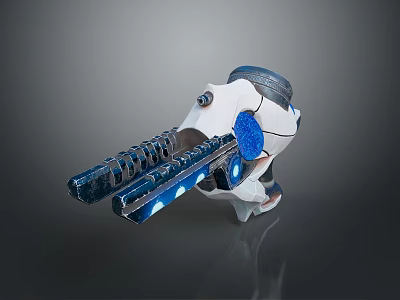 Futuristic Sci Fi Weapon with Blue and White Detailed Design and Glowing Technological Accents 3d model