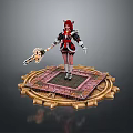 Fantasy Female Character With Red Hair And Creature Holding Staff On Gear Platform