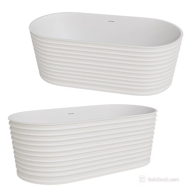 Elegant Modern White Freestanding Bathtub With Ribbed Textured Surface And Smooth Edges 3d model 