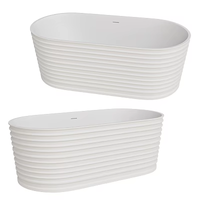 Elegant Modern White Freestanding Bathtub With Ribbed Textured Surface And Smooth Edges 3d model