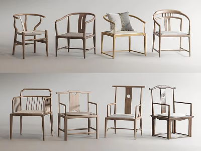 Modern Leisure Chairs With Different Wooden Frame And Backrest Designs 3d model