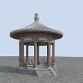 Traditional Chinese Pavilion With Circular Roof Wooden Pillars And Stone Floor