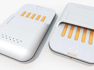 Industrial Equipment With White Casing Orange Slots Ventilation Holes And Open Closed Design 3d model