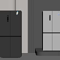 Modern Black And White Upright Refrigerators With Sleek Design In Minimalist Space