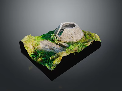 Miniature Landscape With Square Base Green Grass Moss And Round Stone Basin 3d model