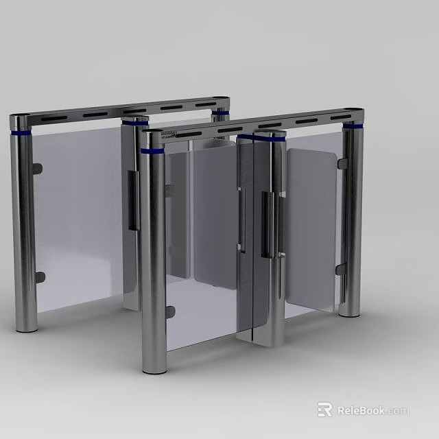 Modern Access Control Turnstile Equipment With Metal Frame And Transparent Doors 3d model 