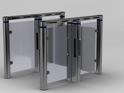 Modern Access Control Turnstile Equipment With Metal Frame And Transparent Doors 3d model