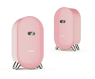 Pink Oval Shaped Refrigerator Freezer Units With Silver Wheels For Home Kitchen Use 3d model