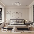 Modern Cozy Kids Bedroom With Floral Wall Art Bed Stuffed Toys And Blocks