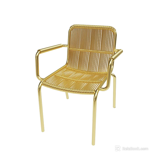 Golden Woven Chair with Metal Frame Armrests and Modern Design Features 3d model 