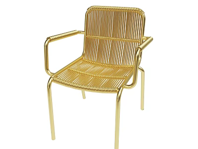Golden Woven Chair with Metal Frame Armrests and Modern Design Features 3d model