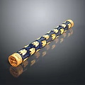 Decorative Long Cylindrical Item With Blue Surface And Gold Ornate Patterns 3d model