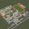 School teaching building gymnasium playground middle school Senior high school nine-year junior high school 3d model