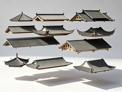 Ancient Architecture Various Traditional Roof Styles With Eaves And Tile Designs 3d model