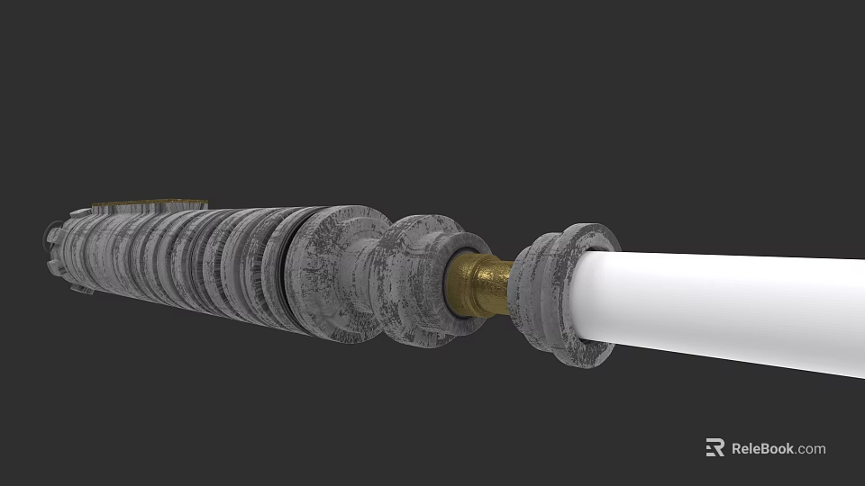 Weapon Mechanical Component Featuring Spiral Structure Golden Connector And White Rod 3d model 