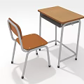 Wooden Top School Desk With Orange Seat Chair And Metal Frame
