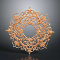 Intricate Decorative Golden Circular Carving With Elaborate Floral Vine Scroll Patterns 3d model