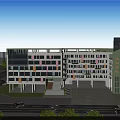 Modern School Building With Colorful Windows Trees And Road In Front