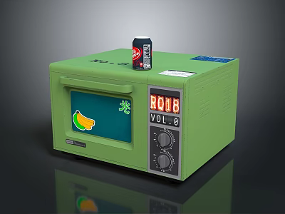 Green Desktop Computer With Screen Display BOB VOL8 And Fruit Graphic On Top Beverage Box 3d model