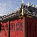 Traditional Chinese Ancient Architecture With Red Doors Windows Black Tiled Roof And Yellow Lanterns