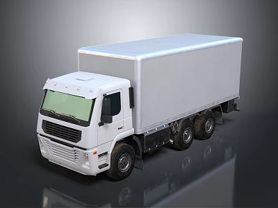 White Box Truck With Cab And Rectangular Cargo Container On Gray Background 3d model
