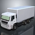 White Box Truck With Cab And Rectangular Cargo Container On Gray Background