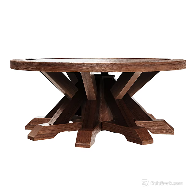 Wooden Round Top Coffee Table For Living Room With Sturdy Intersecting Legs 3d model 