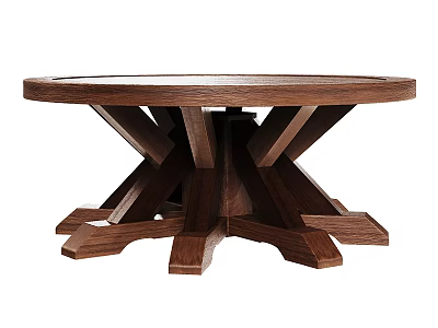Wooden Round Top Coffee Table For Living Room With Sturdy Intersecting Legs 3d model