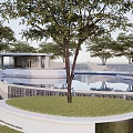Outdoor Swimming Pool Area Landscape Design With Lounge Chairs Trees And Recreational Facilities