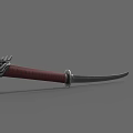 Traditional Weapon With Dragon Decorated Red Grip And Black Sharp Blade 3d model
