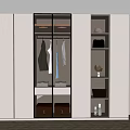 Modern Wardrobe Interior With Glass Doors Hanging Clothes Storage Shelves And Drawers