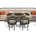 Modern Dining Table Set With Upholstered Sofa Dining Chairs Wooden Tabletop And Metal Frame 3d model