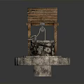 Ancient Well Architecture With Wooden Sloped Roof And Circular Stone Platform