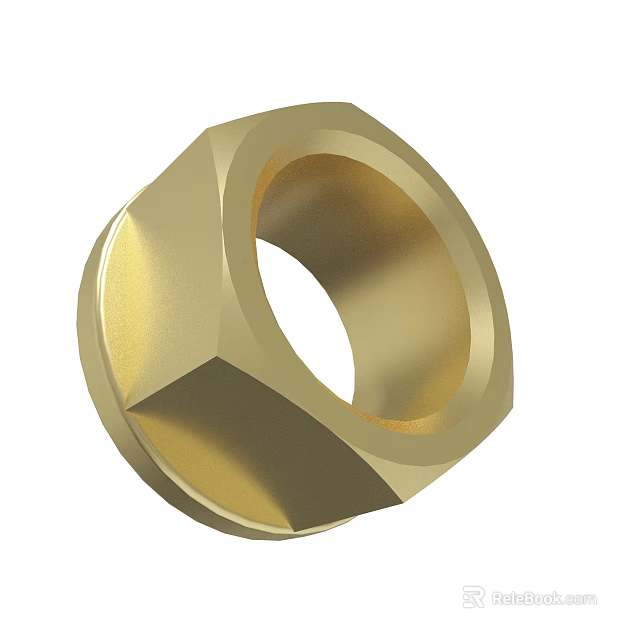 Durable Golden Hex Nut with Smooth Polished Surface and Hexagonal Design 3d model 