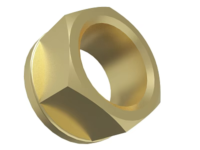 Durable Golden Hex Nut with Smooth Polished Surface and Hexagonal Design 3d model