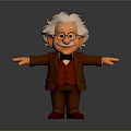 Cartoon Einstein With White Hair Glasses Brown Suit Red Vest Bow Tie And Outstretched Arms