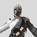 Silver Gray Haired Game Movie Character With Tactical Gear And Weapons From Three Angles