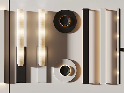 Modern Stylish Wall Lamps With Rectangular Circular Shapes And Black White Illuminated Designs 3d model