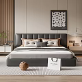 Modern Bedroom Interior With Plush Bed Pillows Bedside Tables Decorative Wall Art And Soft Rug