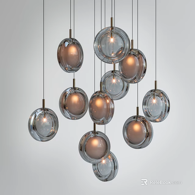 Round Glass Pendant Lights With Gold Metal Accents Warm Illumination Modern Decor Design 3d model 