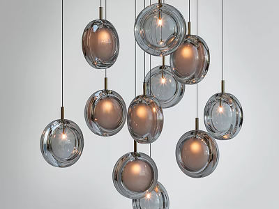 Round Glass Pendant Lights With Gold Metal Accents Warm Illumination Modern Decor Design 3d model