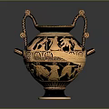 Ancient Greek Amphora Sculpture Carving With Intricate Figure Motifs And Decorative Handles