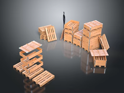 Wooden Pallets Arranged in Circular Formation with Small Figure in Center 3d model