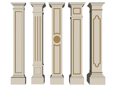 Different Styles Of Roman Columns With Gold Accents And Intricate Decorative Patterns 3d model